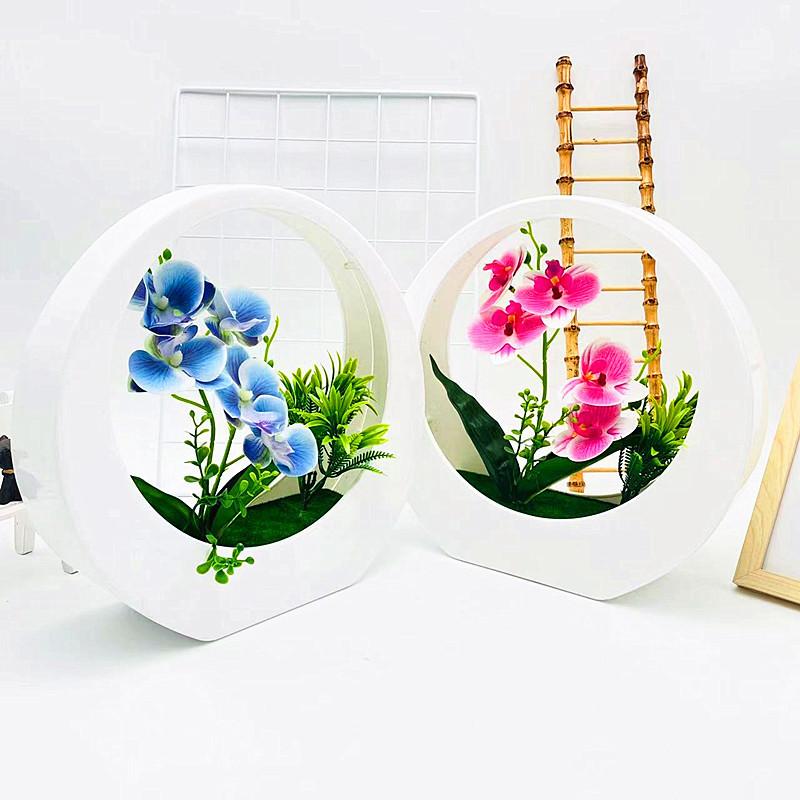 Flower Phalaenopsis Simulated Potted Moon Shaped Decorative Wall Pendant