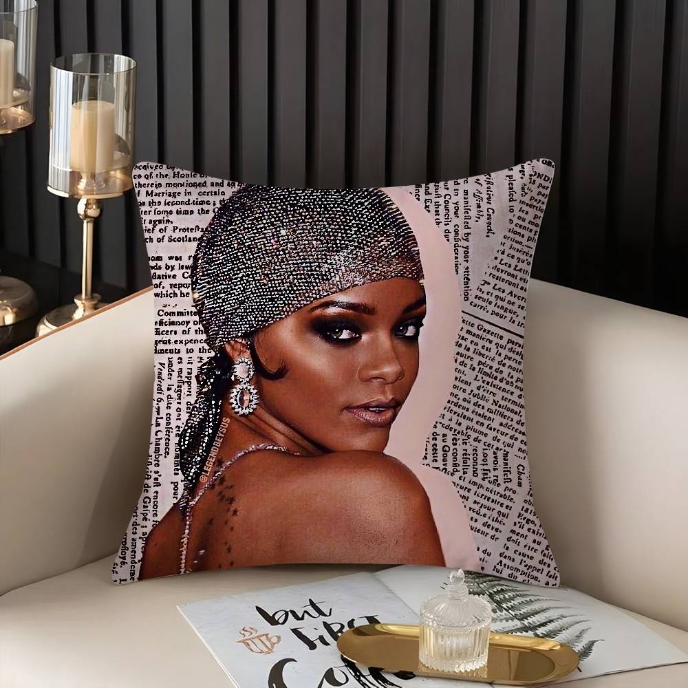 Popular Singer R_Rihannas Pillow Case Home Dorm Chair Back Short Plush Double-Sided Printing Office Nap Time Cushion Cover