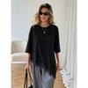 2026 Women's Short Sleeve Asymmetrical Lace Patchwork T-Shirt Loose Bat Sleeve Top