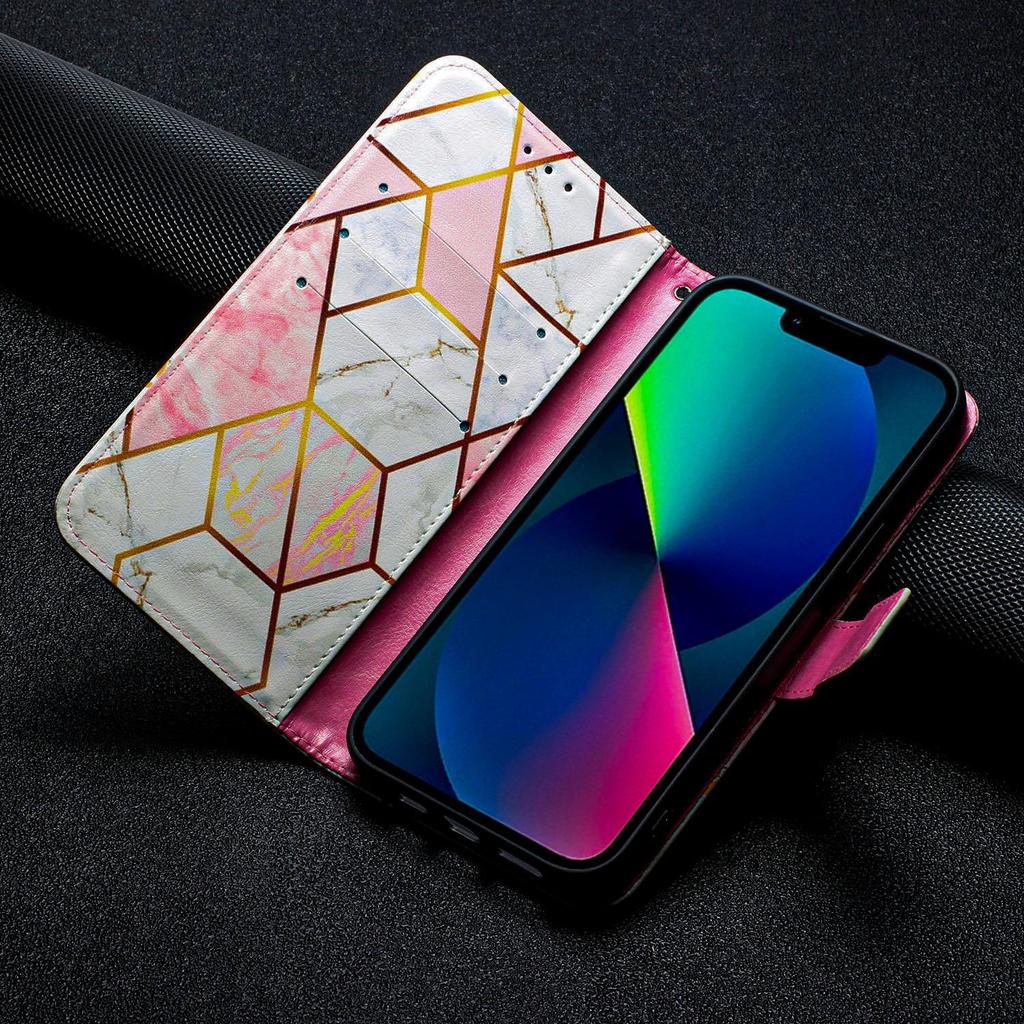 Mote Marmor Kunstmaling Lær Kortspor Telefon Lommebok Stativ For iPhone Samsung Xiaomi Moto Nokia-rem Magnetisk Støtsikker Flip Book Cover