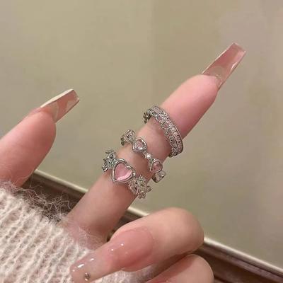 Pink Diamond Love Ring Female Niche Design High-End Open Index Finger Ring Tide Thorn Ring
