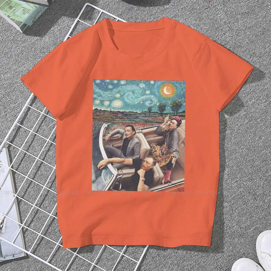 ZX Van Gogh and Friends In a Car Women Tshirts Funny Artwork Aesthetic Vintage Female Clothing Loose Cotton Graphic Tops
