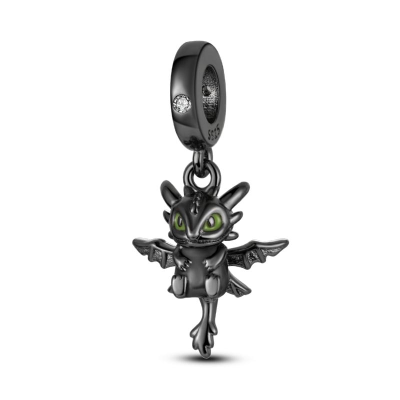 Heißer Verkauf 925 Sterlingsilber Kupfer Bunt & Schwarz Kleiner Drache Anhänger Charm Passt Armband Reizende Zirkonia Accessoires Geschenke