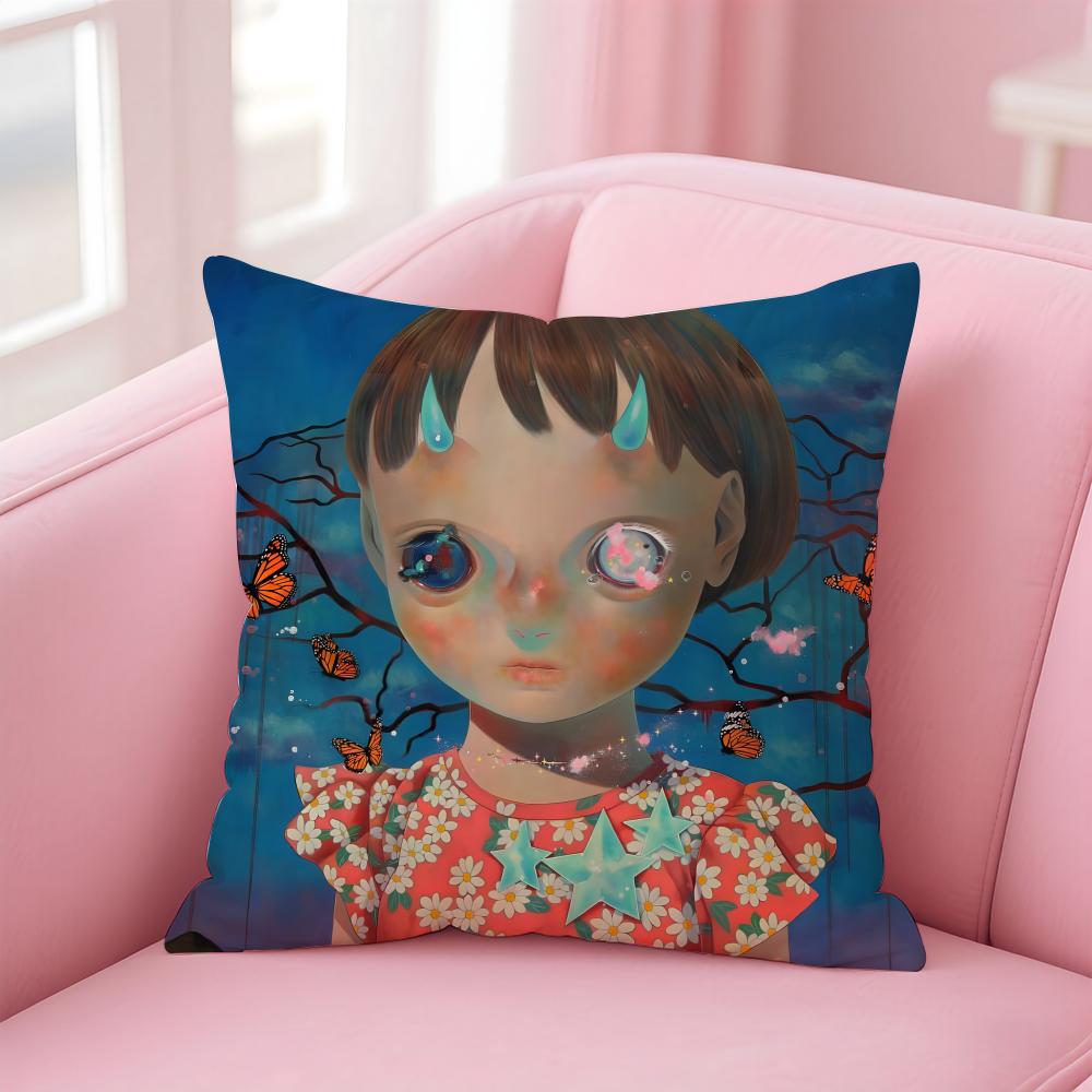 Whimsical Japanese Abstract Art Cute Emo HHikari Shimoda Cushion Cover Pillow Case Soft Skin Friendly Fabric Concealed Zipper