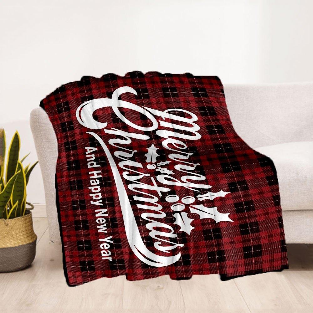 Christmas Greeting Card Plaid PatternBlanket Flannel Throw Blanket for Sofa, Bed, Travel, Camping, Office, Couch, Chair, And Bed Gift for Ch