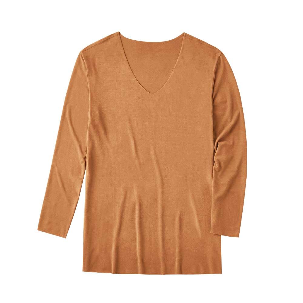 Gunze ADVANCE LABEL Long Sleeve Inner Warm and Made in Light Size M Men's U-Neck Top, Lightweight, Japan, Brown,