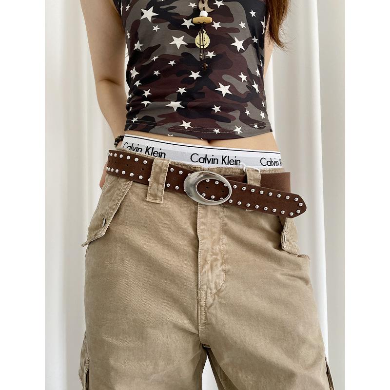 Women's Rivet Belt Gothic Heavy-Duty Leather Waist Belt Y2k Punk Dress Jeans Belt Waist Accessories