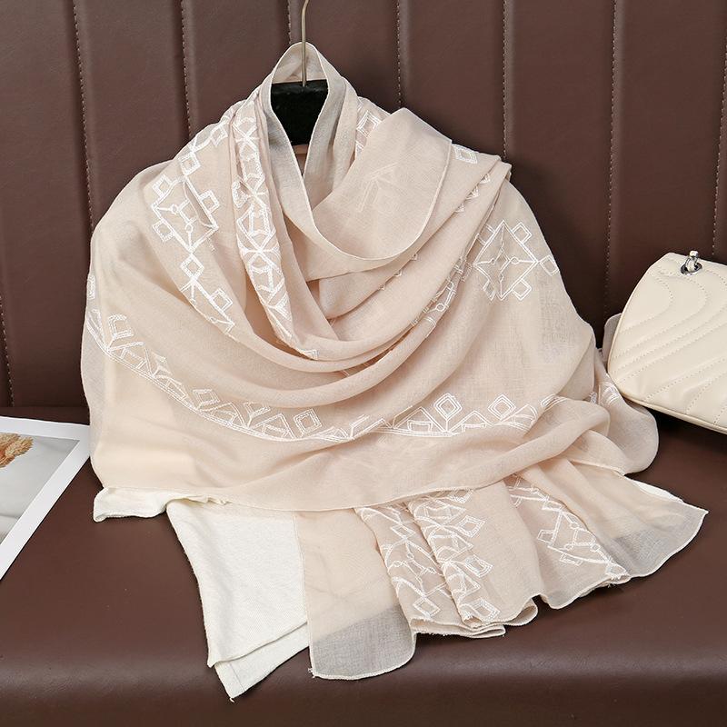Plain Embroider Geometric Plaid Scarf Women Fashion Long Viscose Scarves Lady Stitch Shawls and Wraps Muslim Hijab Foulards