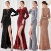 Sequined Split Evening Dress Women's New Celebrity Birthday Party Host Hip-wrapped Car Model Sexy Slim Dress