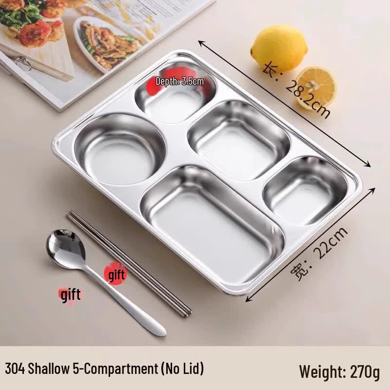 Dewei Chi 304 Stainless Steel Divided Canteen Food Tray