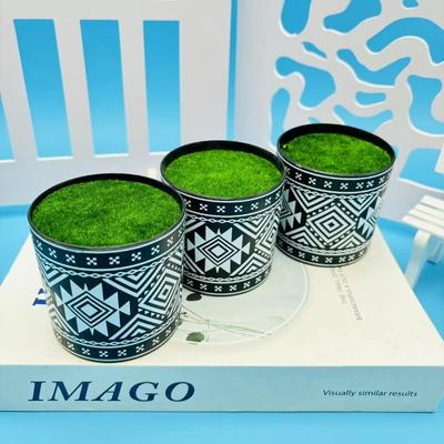 Imitation Porcelain Plastic Flocking Flower Pot Printed Straight Tube Pot Home Garden Flower Bed Pot