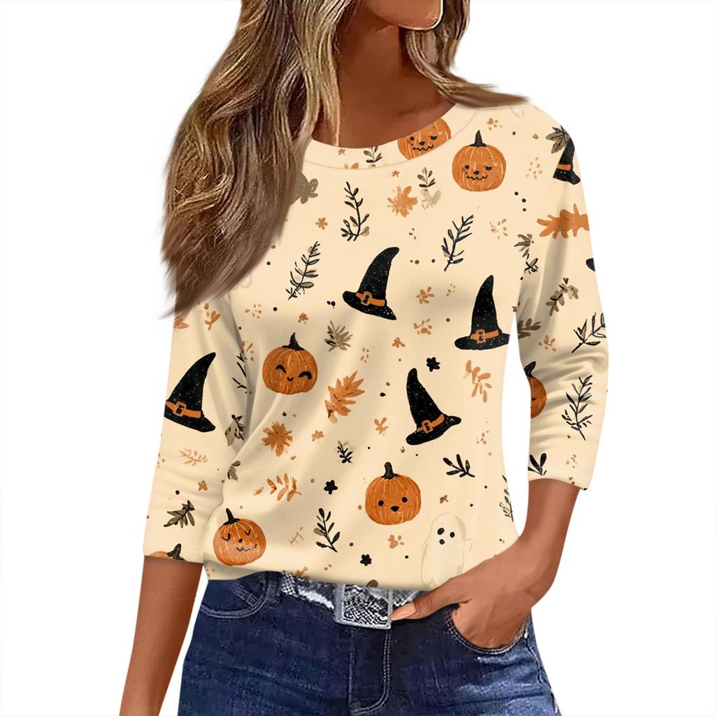 Women's O-neck 3/4 Sleeve  Printed Top