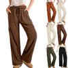 Women Casual Loose Elastic Waist Corduroy Wide Leg Workwear Long Pants