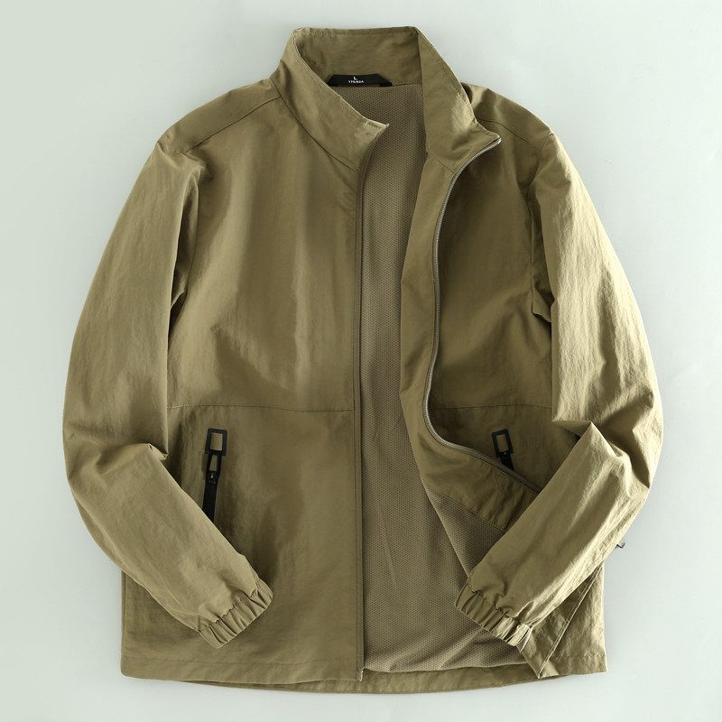 Good Goods ~ Spring and Autumn Foreign Trade Cut the Tag off Stand Collar Men s Jacket Cattle Goods Tail Goods Factory Surplus Single Coat Fashion Khaki 2XL