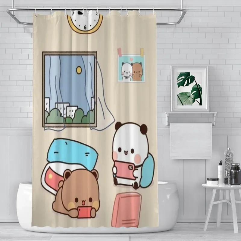 PO01 Shower Curtain Bathroom  Cute Bear Pnada Bubu Dudu Decor Modern Household Items Bathroom Curtain Graduation Gift Festival