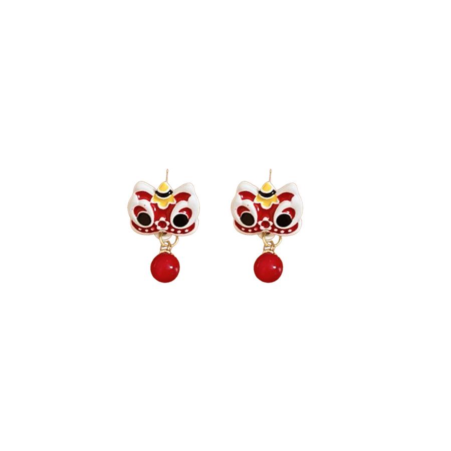 Silver Needle Chinese Lion Fortune Drop Earrings: New Year Festive High-End Dangle Earrings for Women