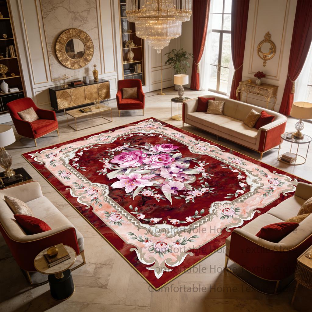 European Royal Baroque Style Living Room Carpet Home Decoration Luxury Antiskid Fluffy Rug Easy Clean Short Velvet Soft Foot Mat