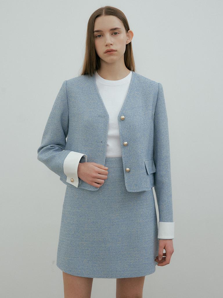 The Penny Tweed Mini Skirt - Sky Blue