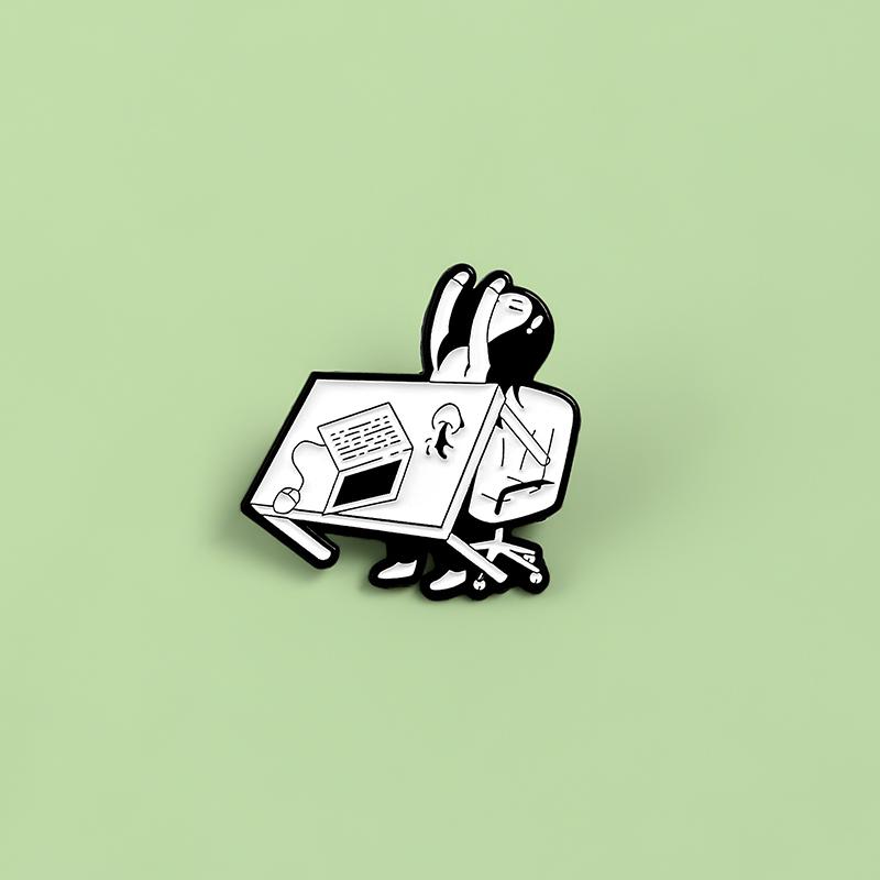 Cartoon Angry Office Girl Desk Pins Staff Enamel Pins Tired of Working Overthrow Desk Badge Funny Jewelry Gift for Office Staff