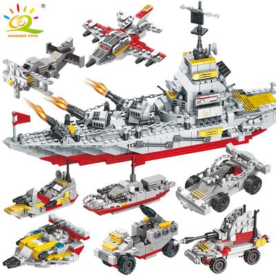 Military 910pcs 8 IN 1 Army Ocean Cruiser Warship Building Blocks Aircraft Weapon Ship Bricks City Toys for Children
