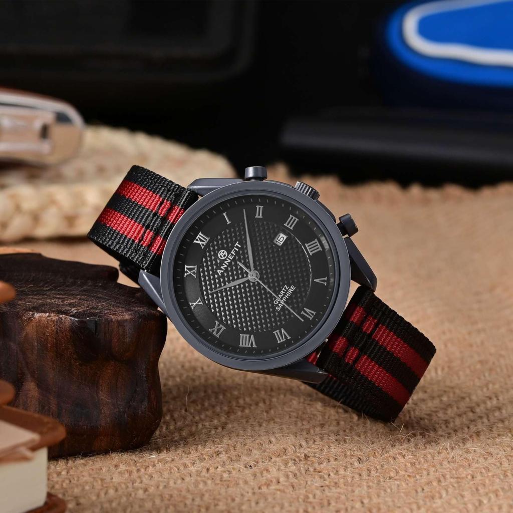 Nylon Watch Military Watch Replacement Fabric Double Strap Nylon Quick Buckle [ANNEFIT] Band, Band, 18mm, Belt, Release, Black/Red/Black