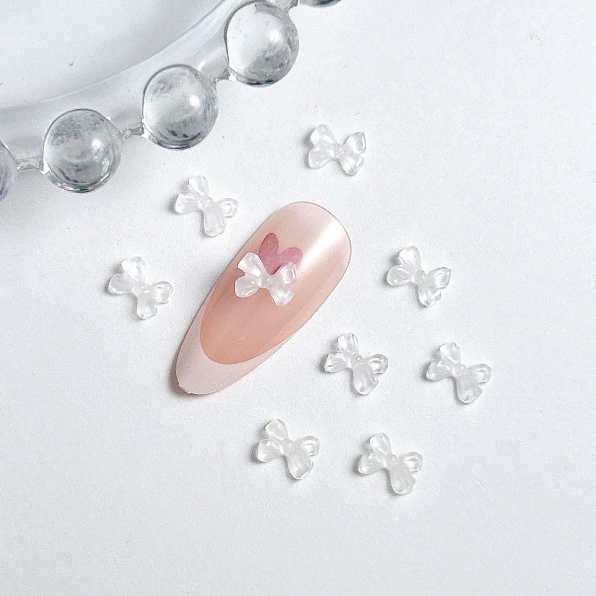 New Cute Colorful Mini Ice Transparent Bow Tie Nail Art Accessories Resin DIY Nail Decorations DIY белый