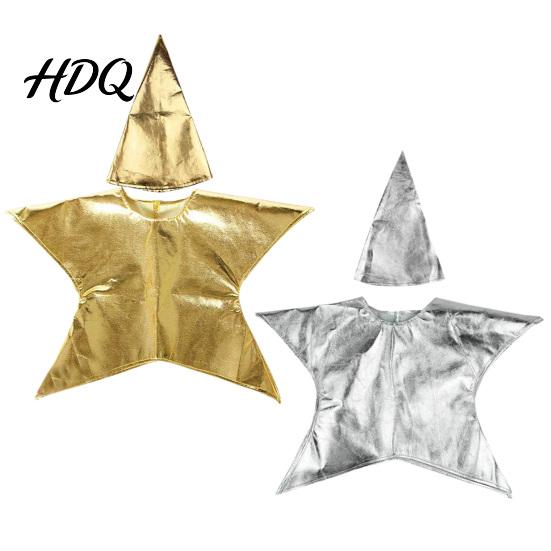 Kegelvormige Ster Kostuumset Zilver/Goud Kerststal voor Kinderen Kerstscène Festival Vorm Cosplay Outfits Zondagsschool Kerkbenodigdheid Glanzend