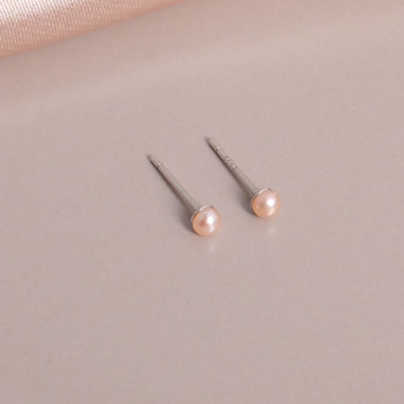 

999 Sterling Silver Women s Natural Freshwater Pearl Simplicity Stud Earrings [3mm] Pink Pearl 1 Pair