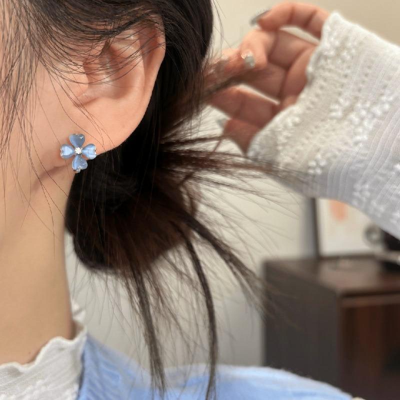 Silver Needle Summer Cool Feeling Zircon Opal Flower Stud Earrings Fashion Exquisite Earrings Light Luxury High-end Earrings Women