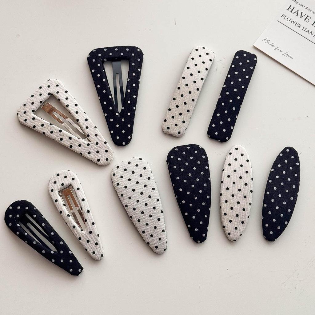 Versatile Black & White Polka Dot Triangle Hair Clip for Side Bangs & Forehead