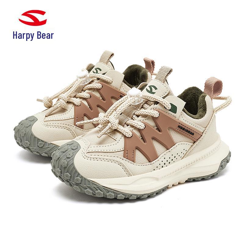 Habi Bear Boys' and Girls' Double Cotton Sneakers with Velvet Lining and Durian Sole for Winter