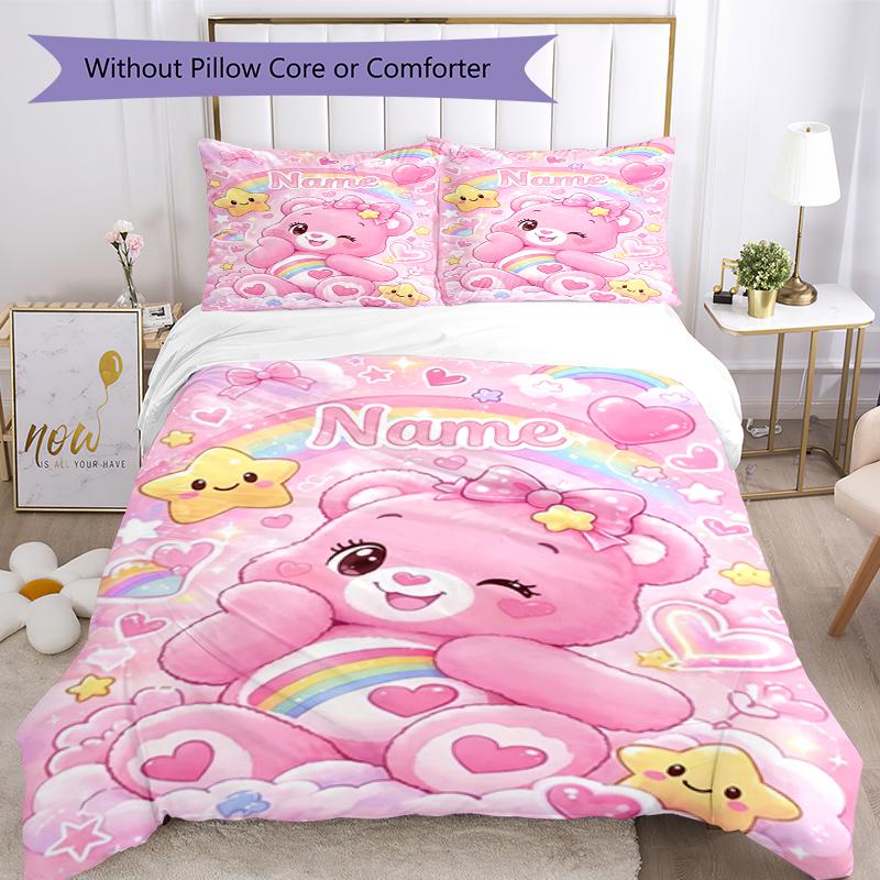 3Pcs Custom Name Bear Bedding Set Duvet Cover Closure Includes 1Duvet Cover 2Pillowcases Soft And Comfortable For All Seasons