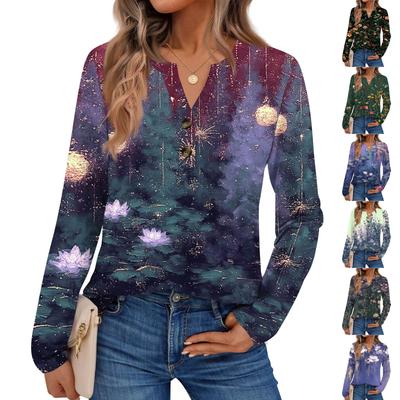 Chemises à Manches Longues Imprimées pour Femmes Hauts Élégants Décontractés Chemises Tendance Hauts