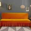 Stretch Samt Futon Sofabettbezug Armlos Dick Plüsch Sofabezug mit Rock Sofa Überwurf Couchbezug Möbelschutz 1 Stück