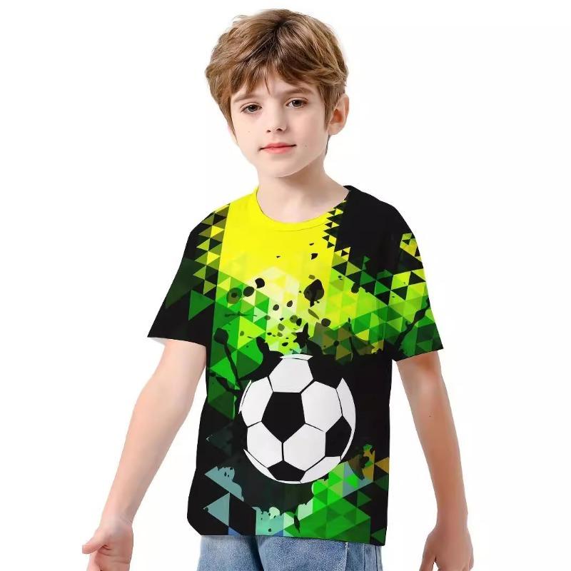 

Summer Children s 3D Cartoon Football T-shirt Fashionable Children s Cool Short Sleeved Clothing Boys Girls Sports Shirt 170cm