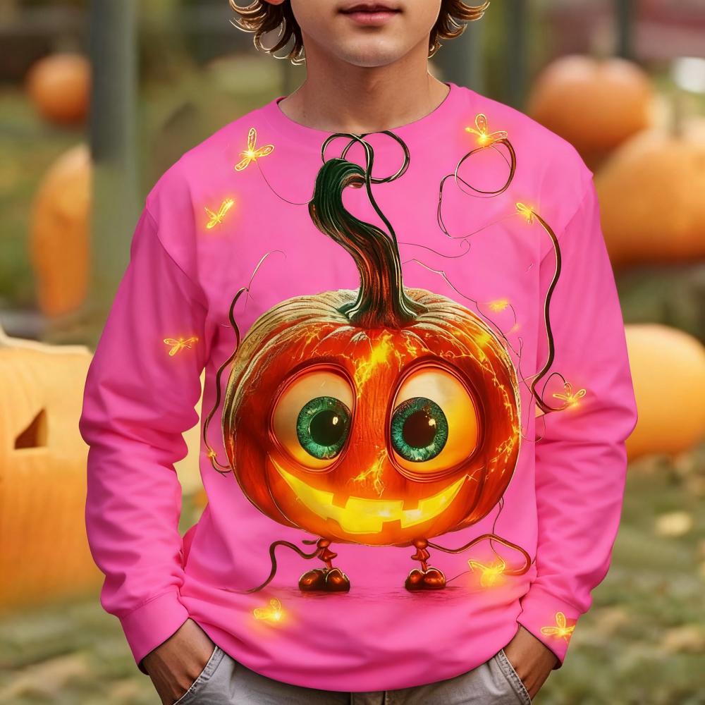 Kid Long Sleeves T-Shirt Fashionable Creativity Halloween Pumpkin Graphic Print Autumn Casual Sports Versatile Comfortable Loose T-Shirt