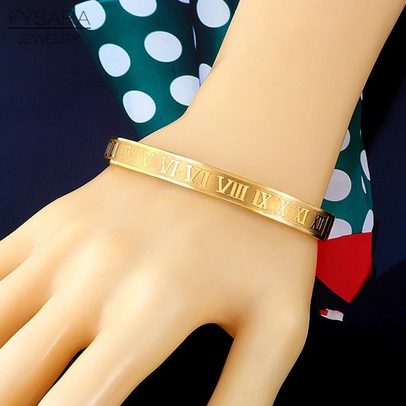 Men Women Stainless Steel Rose Gold Tone Color Couple Bracelets Roman Numeral Lover Cuff Bracelets Bangle Nuptial Wedding Occasion Jewelry Souvenir