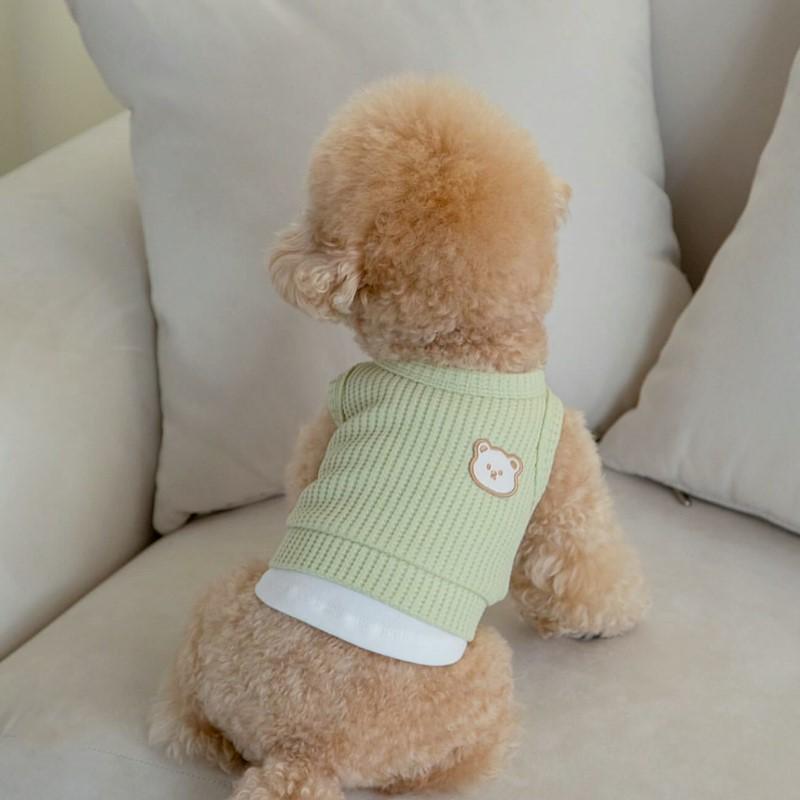 Pet Spring Waffle Tank Top Pet Thin Splicing Bear Short Sleeve Top Breathable Tank Top Small Dog Teddy Puppy Clothes