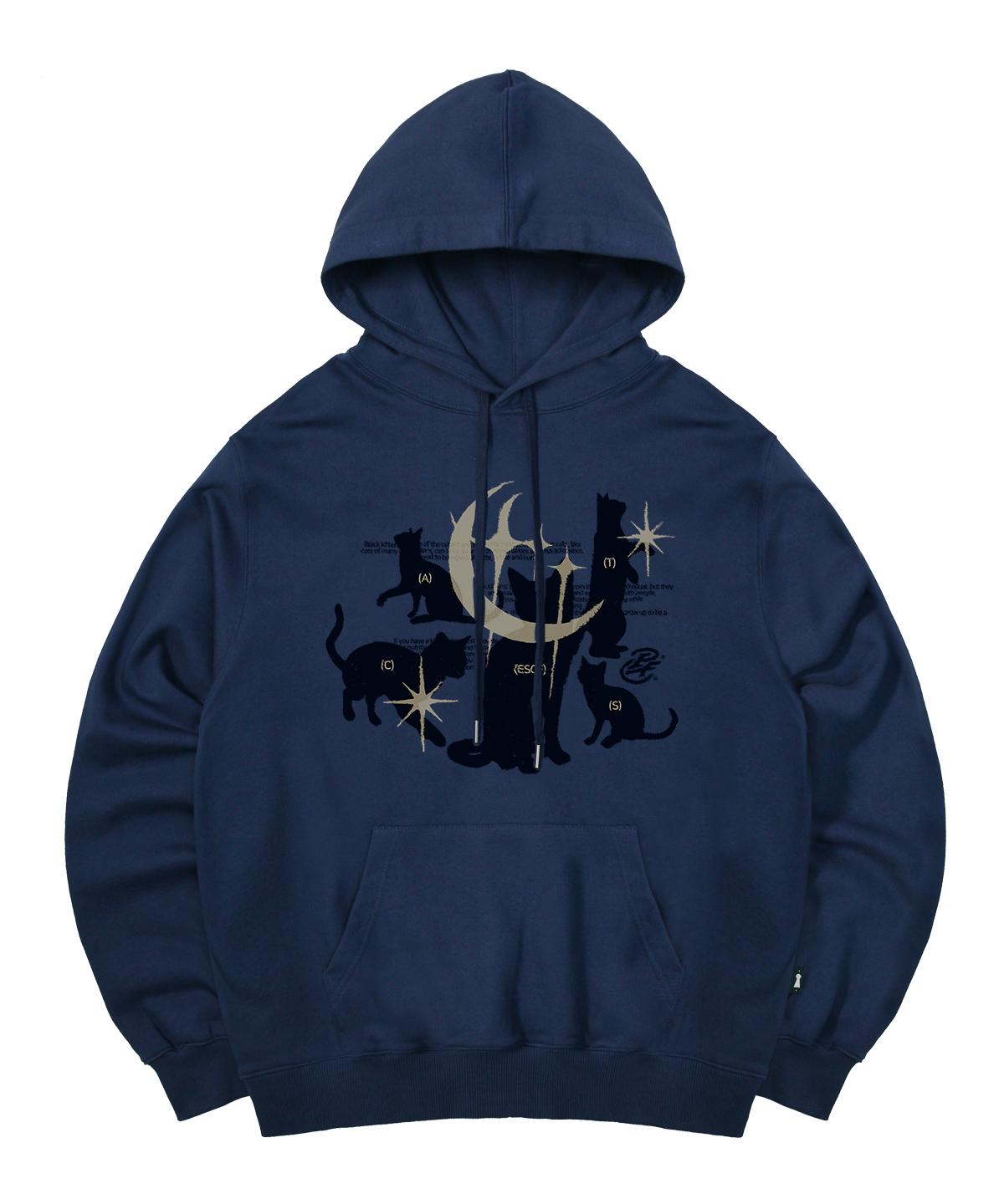 Escape From Black Kitty Cats Print Hoodie Deep Blue L