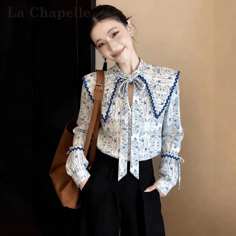 

La Chapelle 2026 Bowknot Peter Pan Collar Long Sleeve Shirt S