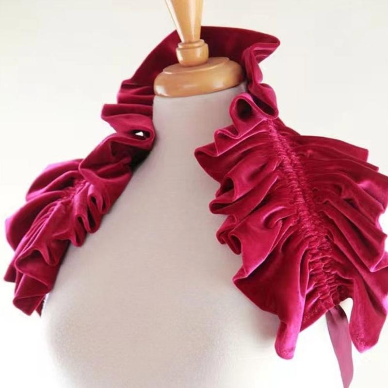 Vintage Victorian Ruffled Shrug Shawl Boleros Ribbon False Collar Renaissance Costume Cosplay Accessories for Unisex