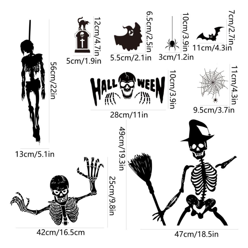 Non-Toxic Pvc Halloween Party Decor, Double Sided Halloween Stickers, 98 Decals For Cartoon Style & 56 Decals For Skeleton Style, Easy To Remove Witho