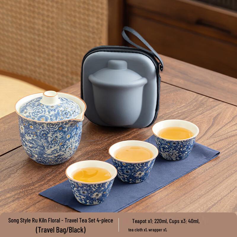 Xunyi Ru Ware Portable Travel Tea Set - Floral Elegance