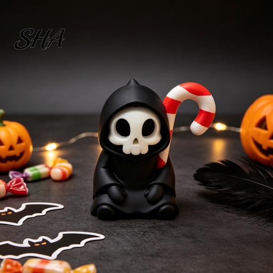 High Quality 3D Prints 9Pcs Grim Reaper Figurines, Cool Skull Skeleton Statues, Gothic Dark Halloween Bedroom Decoration for Home Desk, Spooky