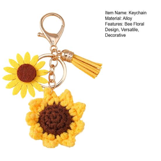 Keychain Vintage Bee Flower Design Handbag Pendant Bronze Buckle Faux Leather Charm Keyring Bags