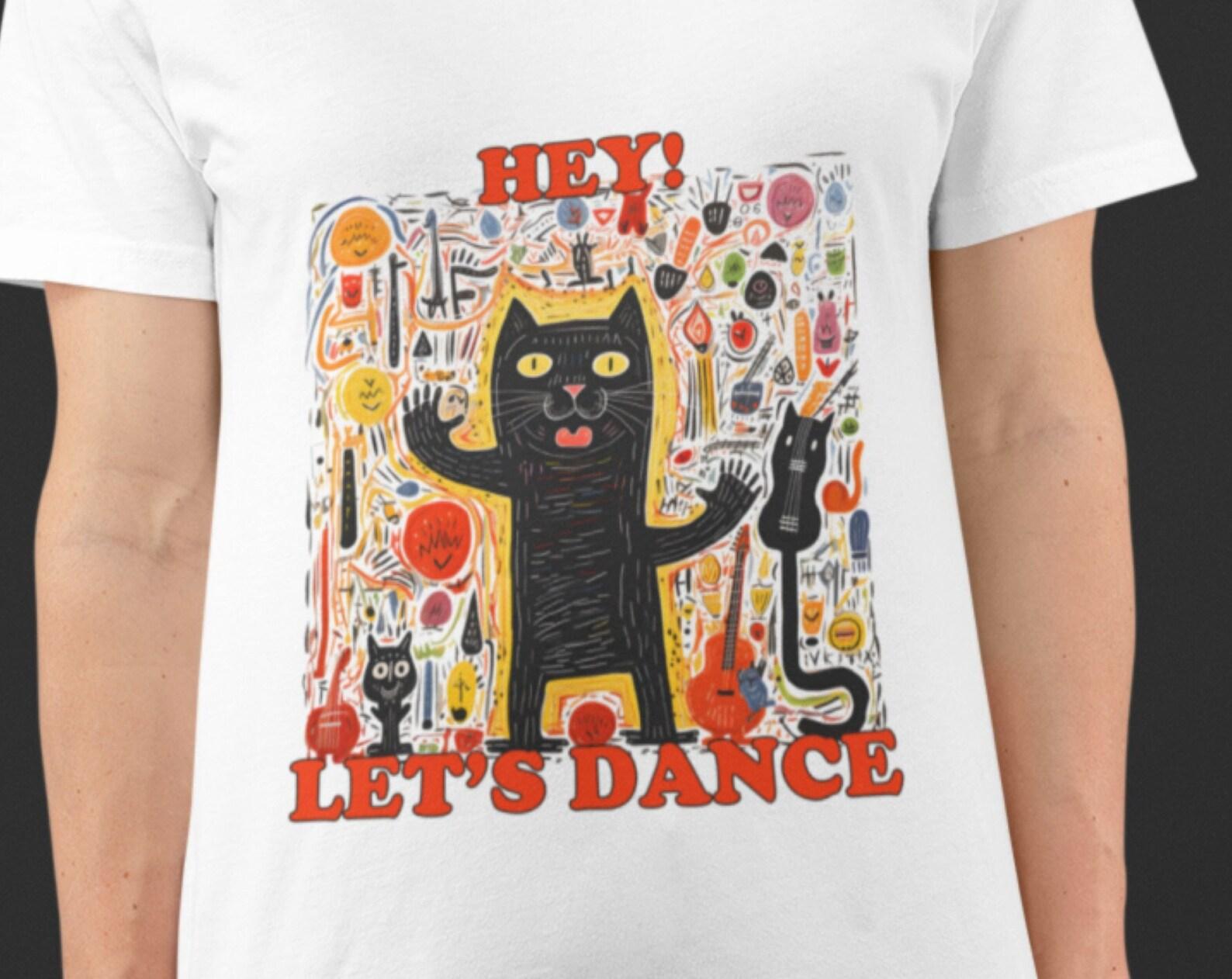 Groovy Cat Dance Party T-Shirt: Retro Music Lover Tee L
