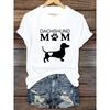 European sizesCasual Short Sleeve Tee with "DACHSHUND MOM" Text & Paw Design, Comfortable Summer Top for Home, Work, or Running, Dachshund T