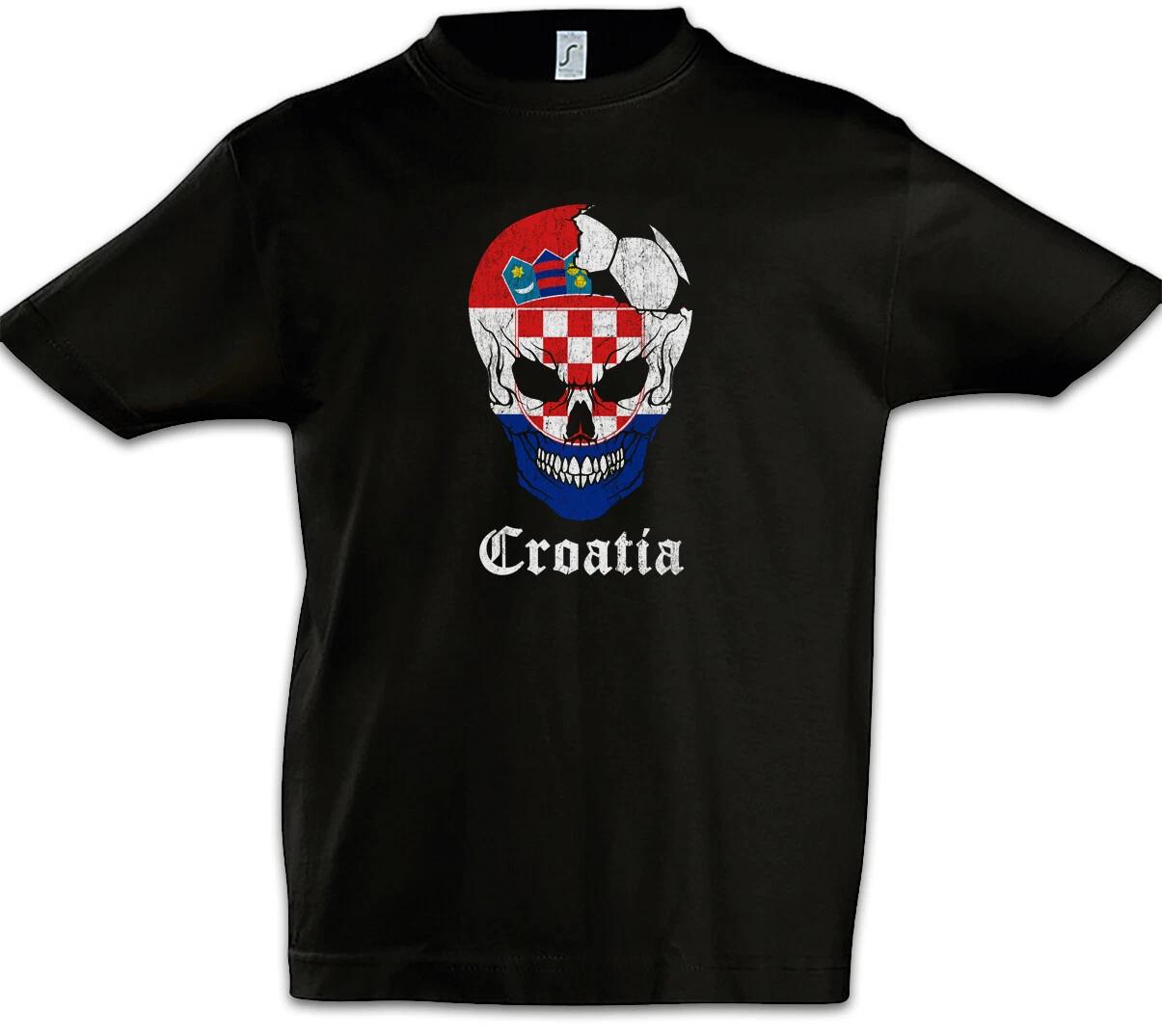Croatia Football Skull I Kids Boys T-Shirt Croatian Flag Football Croatia- 140