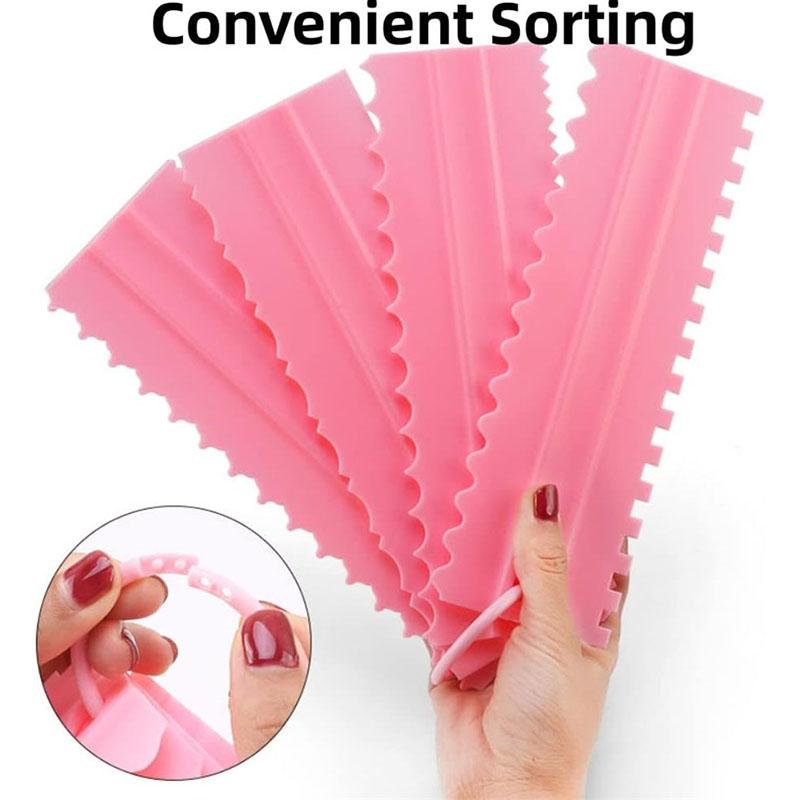 4pcs Plastic Double Sided Tooth Cake Scraper Set Sawtooth Scraper Polisher Butter Mousse Cream Cake Edge Kitchen DIY Baking Tool
