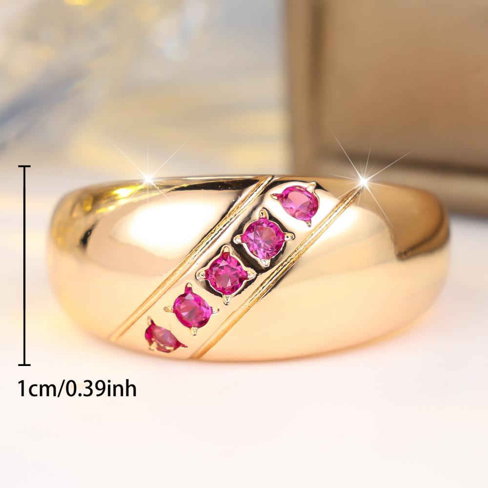 Luxury Gold Color Wide Band Slanted Inlaid Zircon Ring for Women Daily Wear and Party